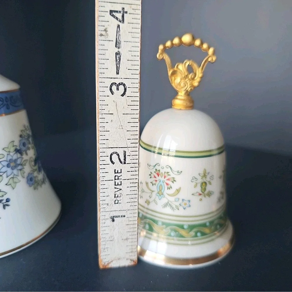 Trio of Danbury Mint Bone China Floral Bells Retired - Made in England - EUC -R5